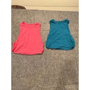 Women 2 Pack Cropped Cute Tank Tops Pink Blue Size Medium Workout Actie 90 Degee